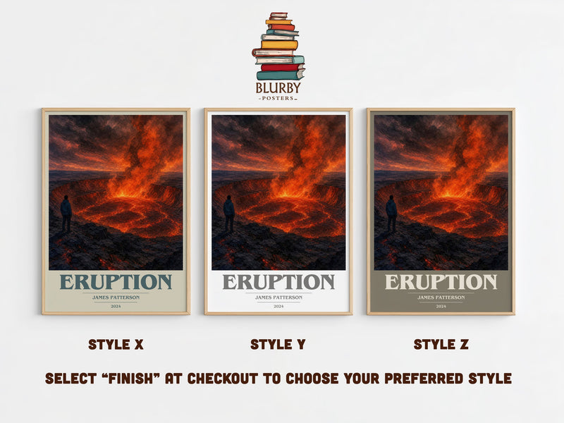 Eruption book cover print in frame leaning in hallway – thriller wall art