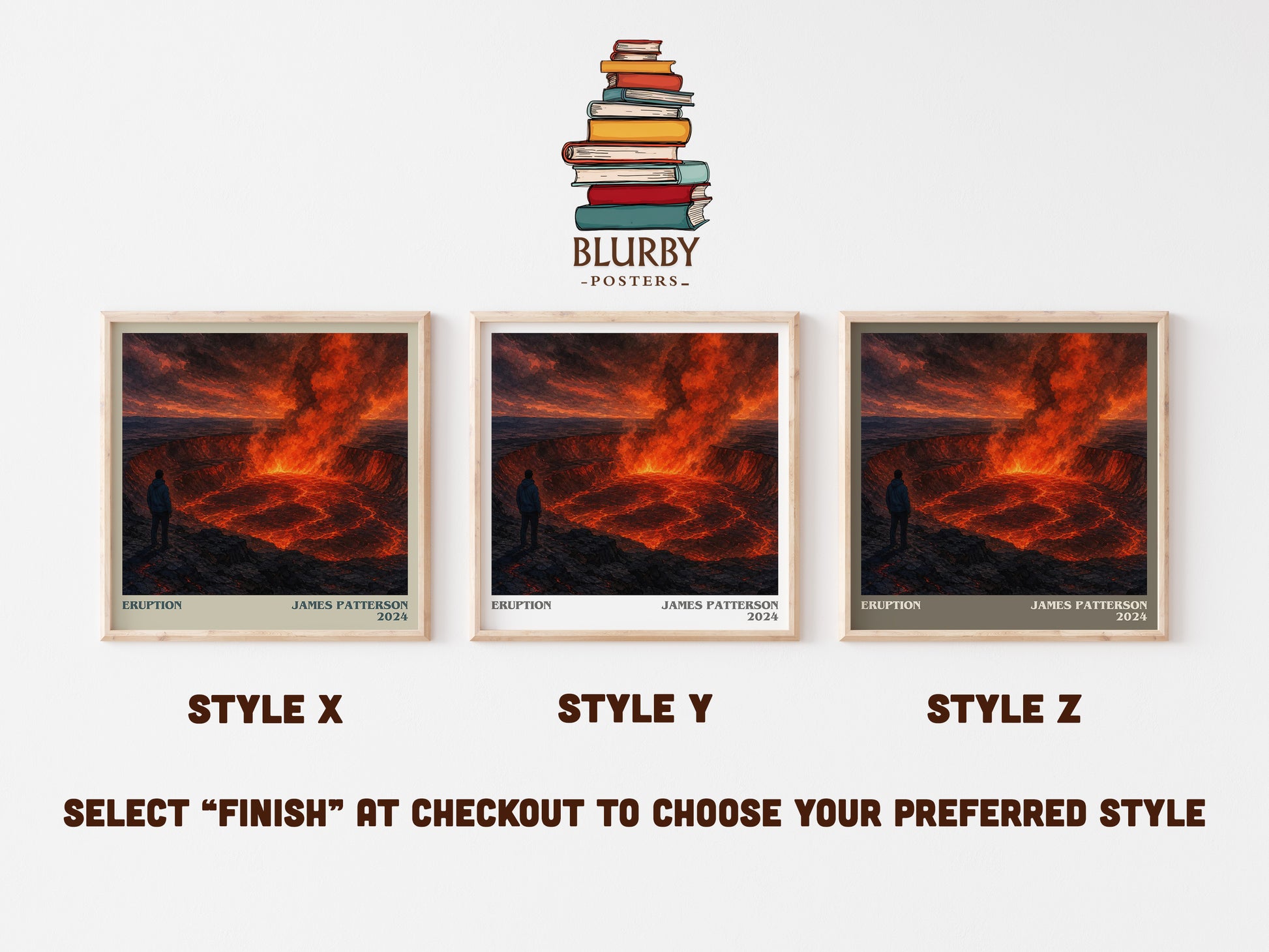 Eruption literary print in frame leaning in hallway – thriller wall art