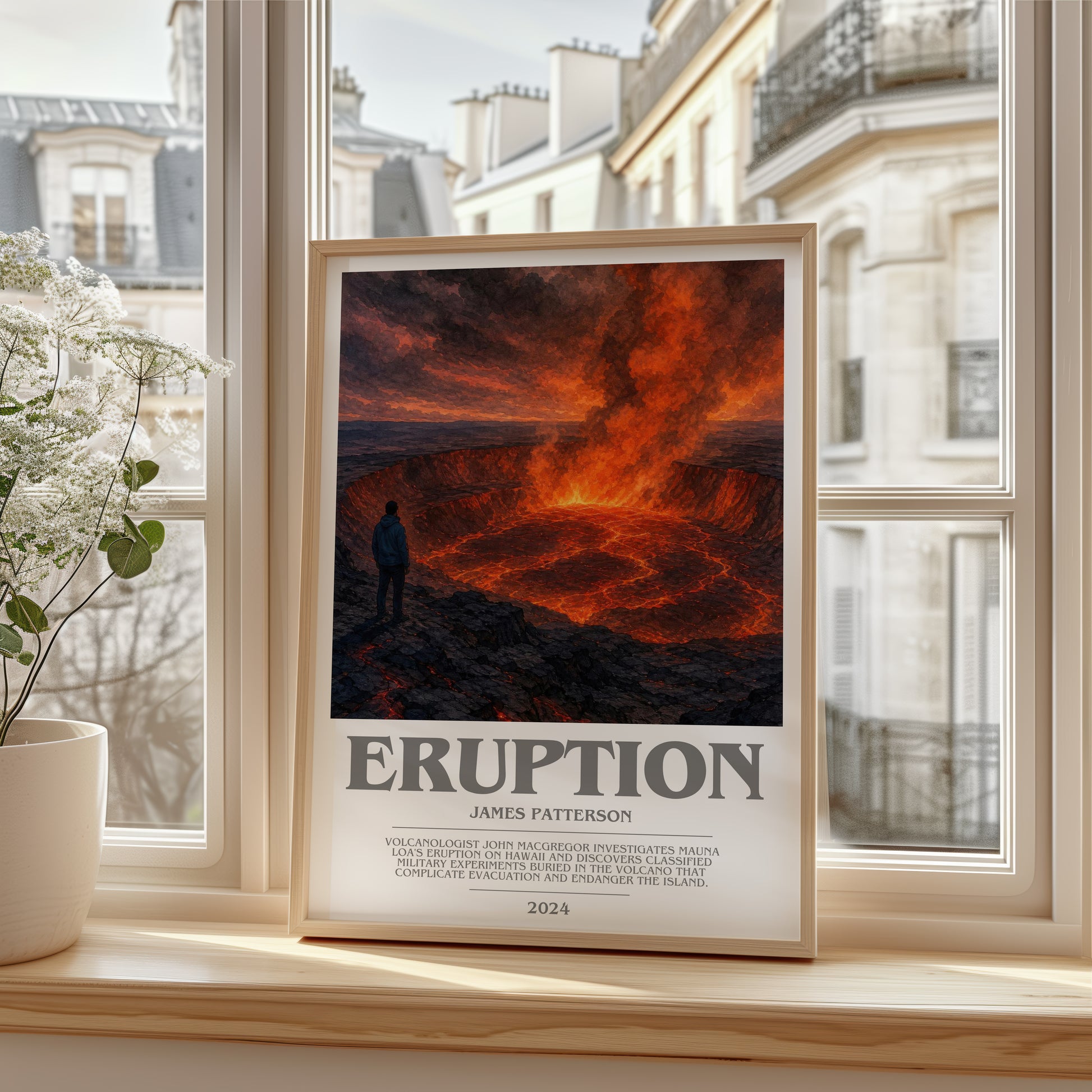 Eruption bookish poster colour and style options – James Patterson book art