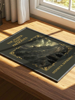 Power That Preserves Classic Book Art Print by Stephen R. Donaldson – print on a sunlit desk