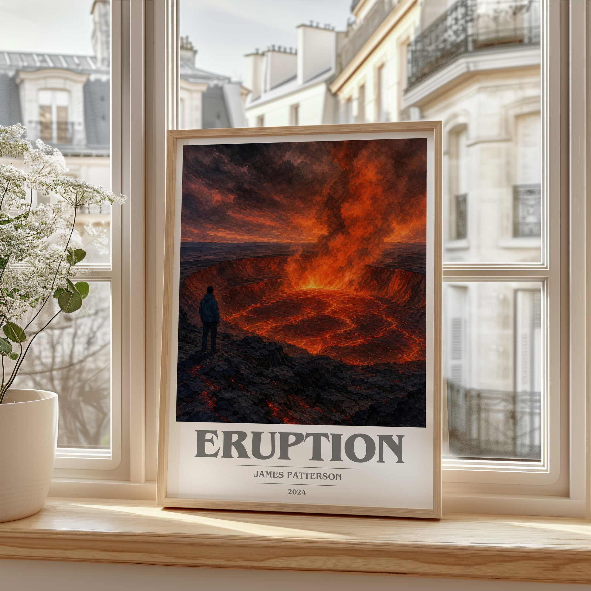 Eruption book cover poster colour and style options – James Patterson book art