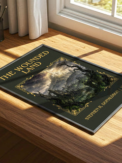 The Wounded Land Classic Book Art Print by Stephen R. Donaldson – print on a sunlit desk