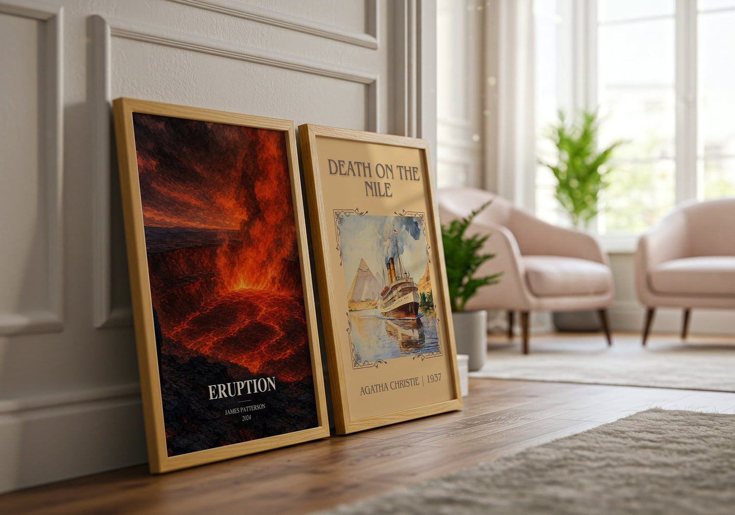 Eruption watercolour print framed by window – literary home decor