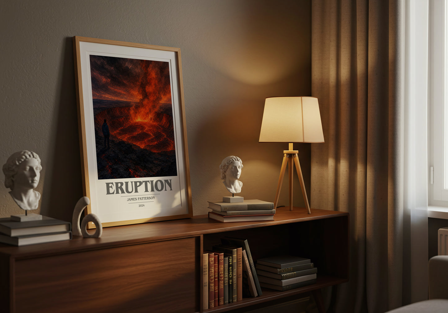 Eruption book cover book poster framed on wall – thriller wall art