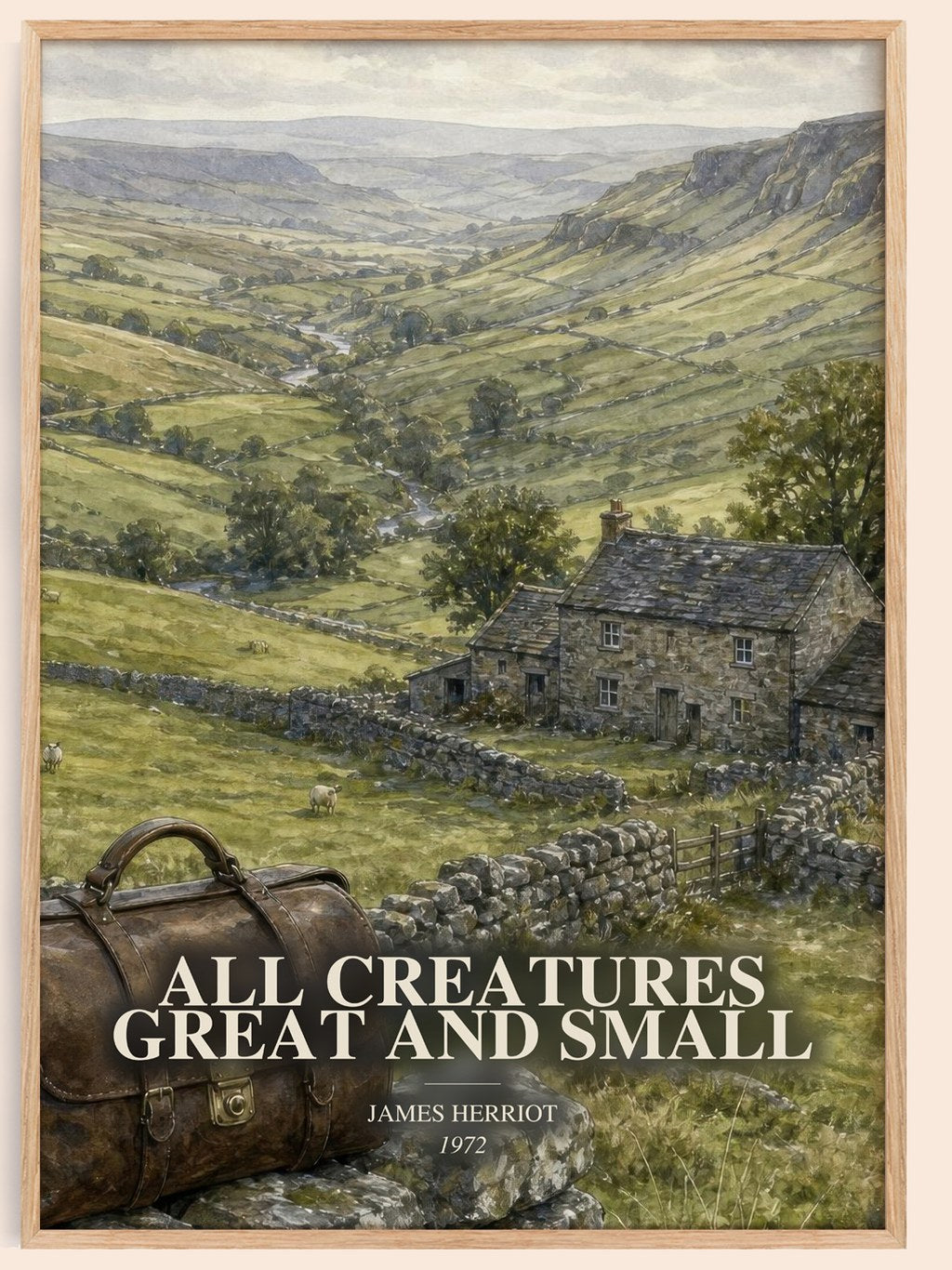 All Creatures Great And Small watercolour book poster by James Herriot – framed literary art print