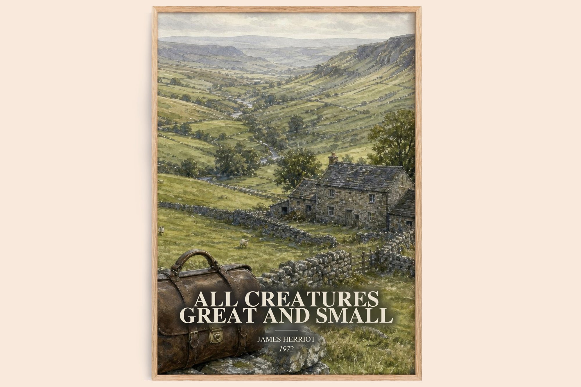 All Creatures Great And Small watercolour book poster by James Herriot – framed literary art print
