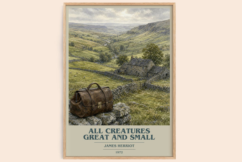 All Creatures Great And Small book cover book poster by James Herriot – framed literary art print