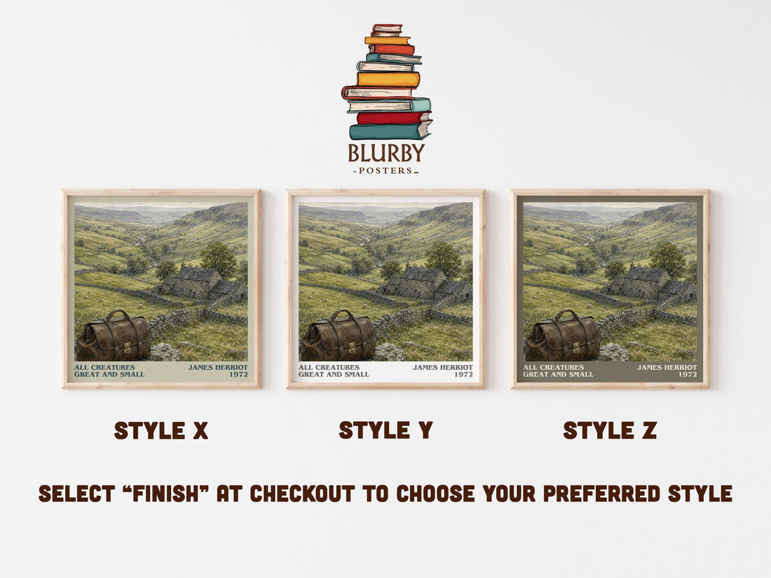 All Creatures Great And Small literary print in frame leaning in hallway – memoir wall art (mockup)