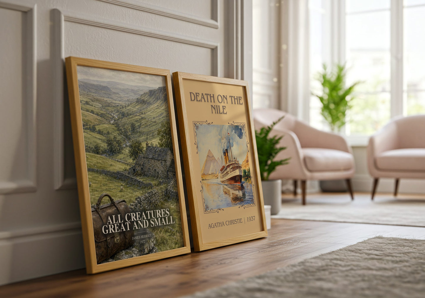 All Creatures Great And Small watercolour print framed by window – literary home decor