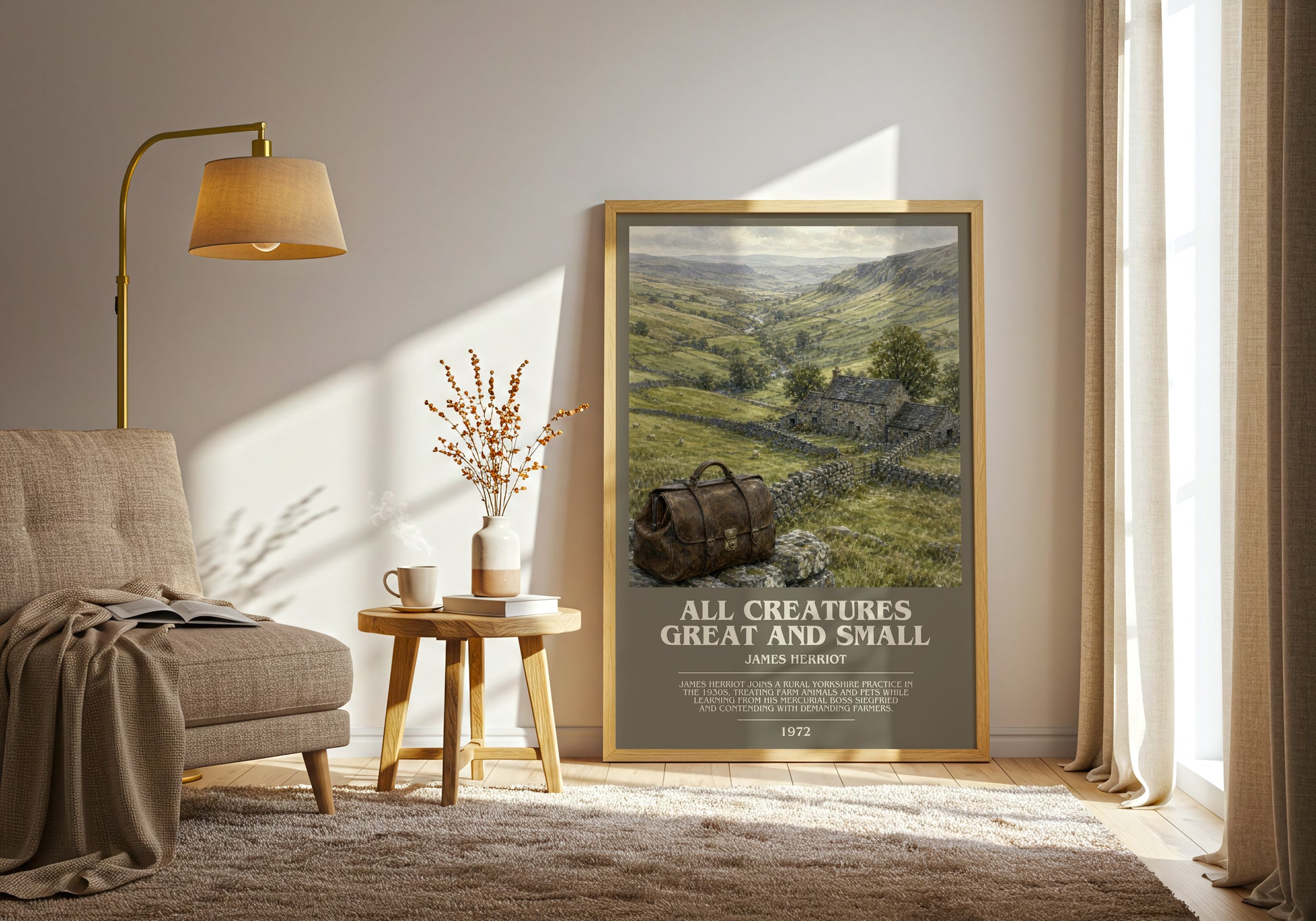 All Creatures Great And Small bookish print on bookshelf – James Herriot fan gift