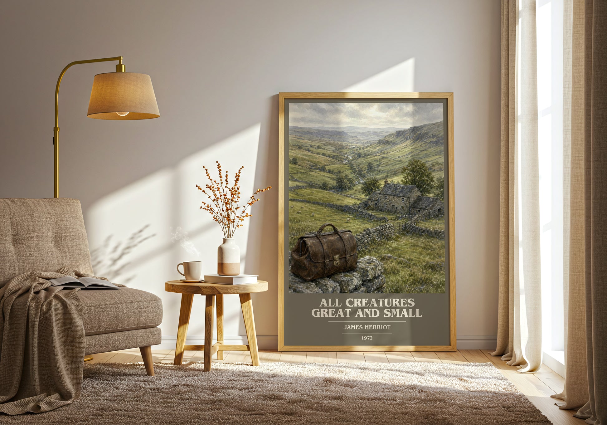 All Creatures Great And Small book cover print on bookshelf – James Herriot fan gift