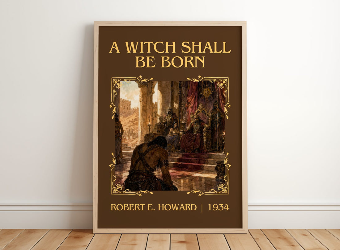 A Witch Shall Be Born Classic Book Art Print by Robert E. Howard – framed print leaning on a wooden floor