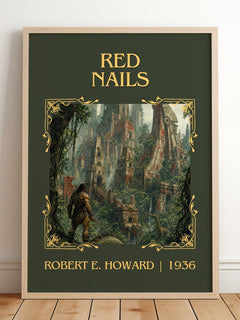 Red Nails Classic Book Art Print by Robert E. Howard – framed print leaning on a wooden floor