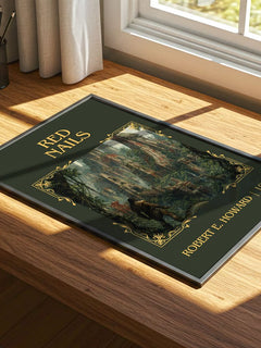 Red Nails Classic Book Art Print by Robert E. Howard – print on a sunlit desk