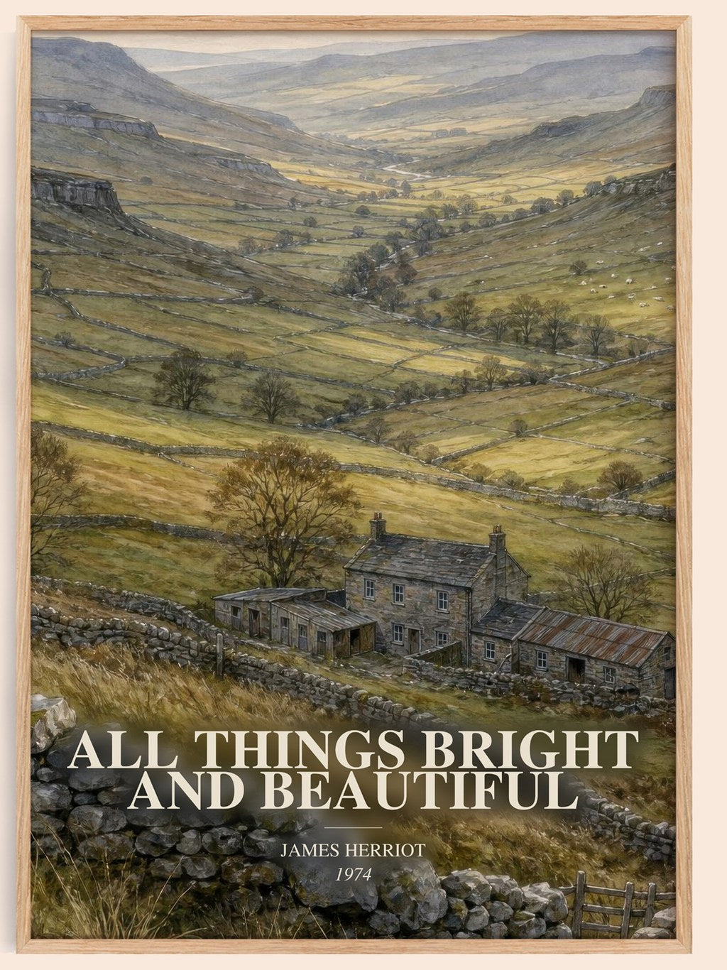 All Things Bright And Beautiful watercolour book poster by James Herriot – framed literary art print