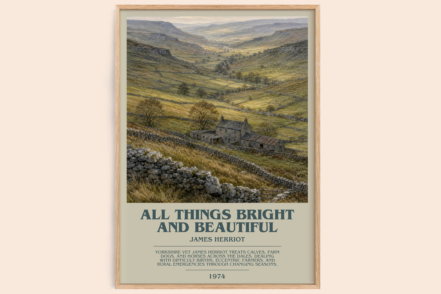 All Things Bright And Beautiful bookish book poster by James Herriot – framed literary art print