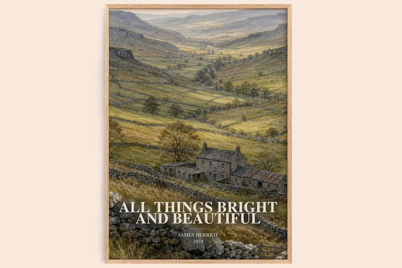 All Things Bright And Beautiful watercolour book poster by James Herriot – framed literary art print