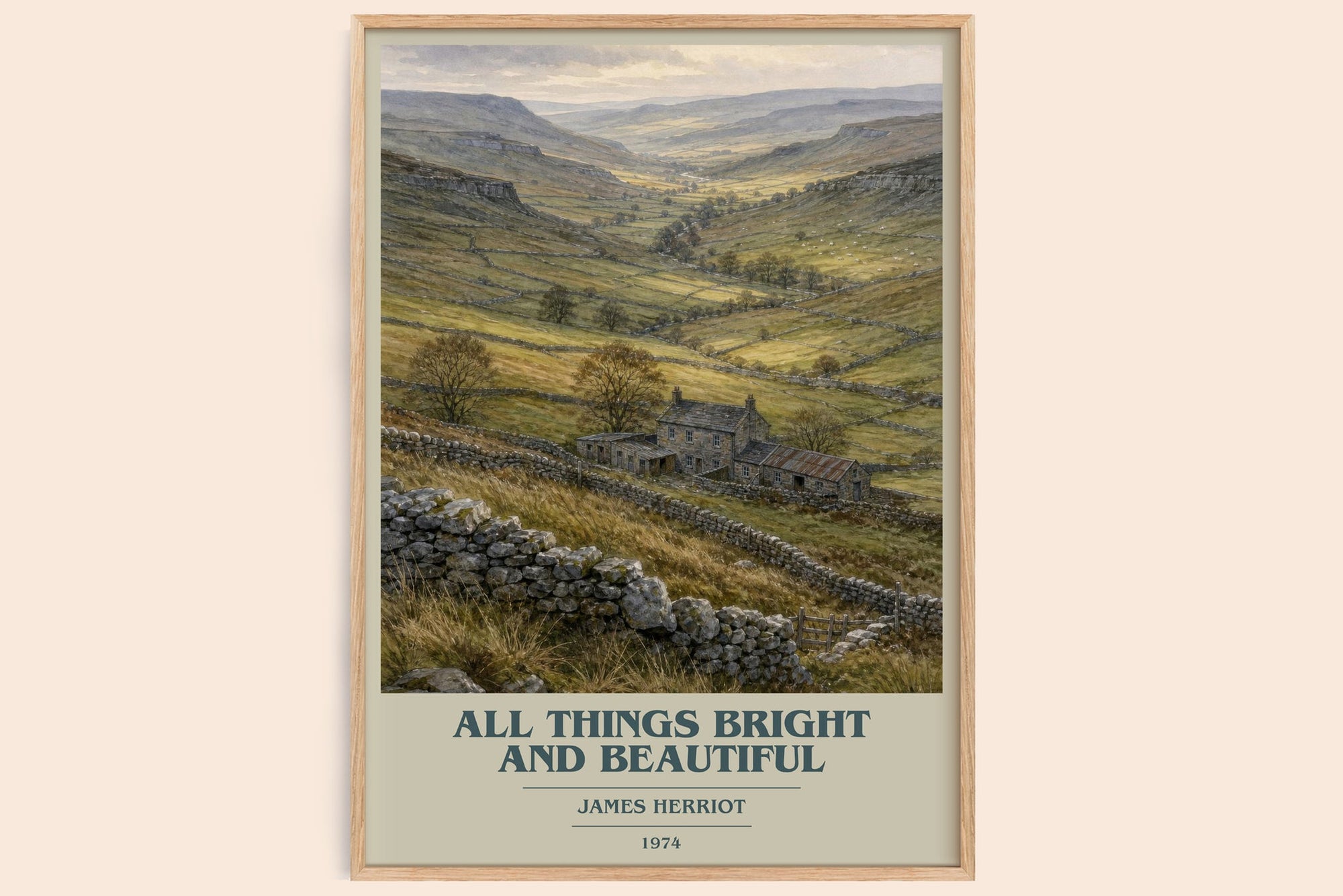 All Things Bright And Beautiful book cover book poster by James Herriot – framed literary art print