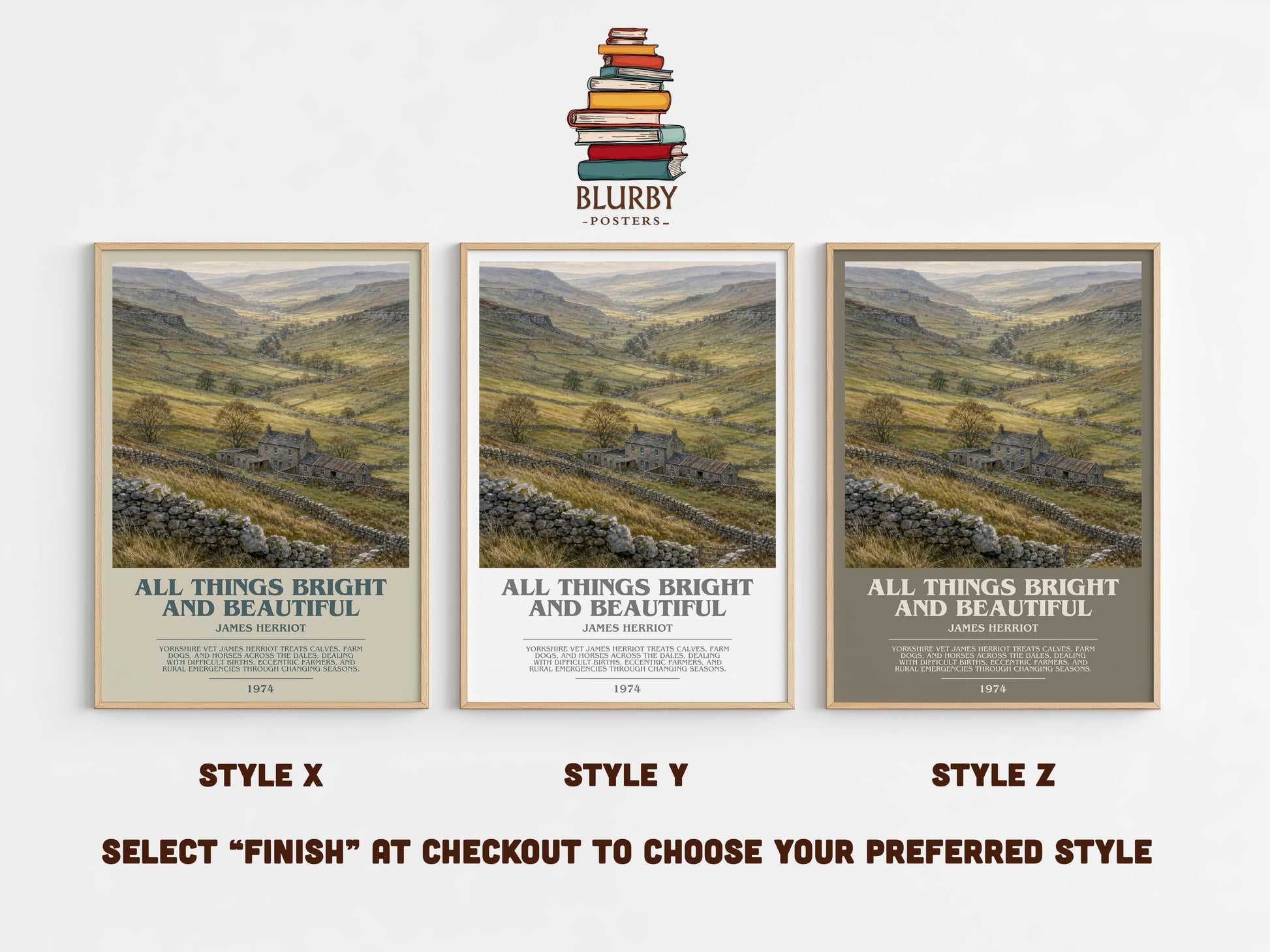 All Things Bright And Beautiful bookish print in frame leaning in hallway – memoir wall art