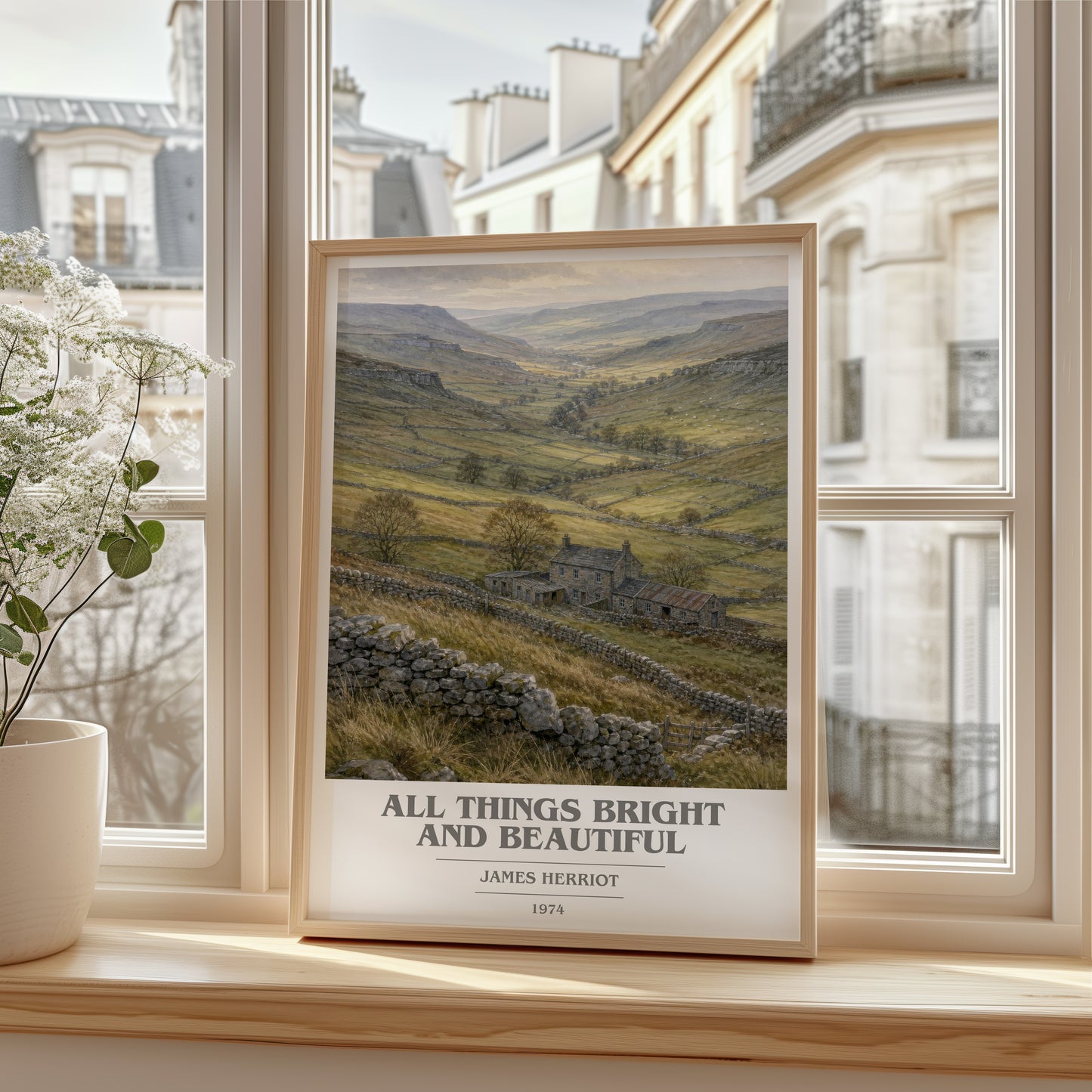 All Things Bright And Beautiful book cover poster colour and style options – James Herriot book art