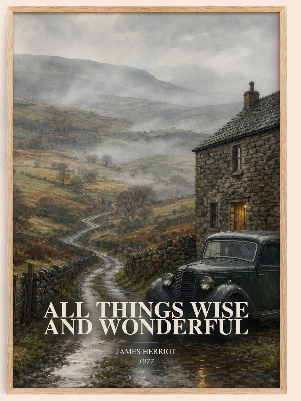All Things Wise And Wonderful watercolour book poster by James Herriot – framed literary art print