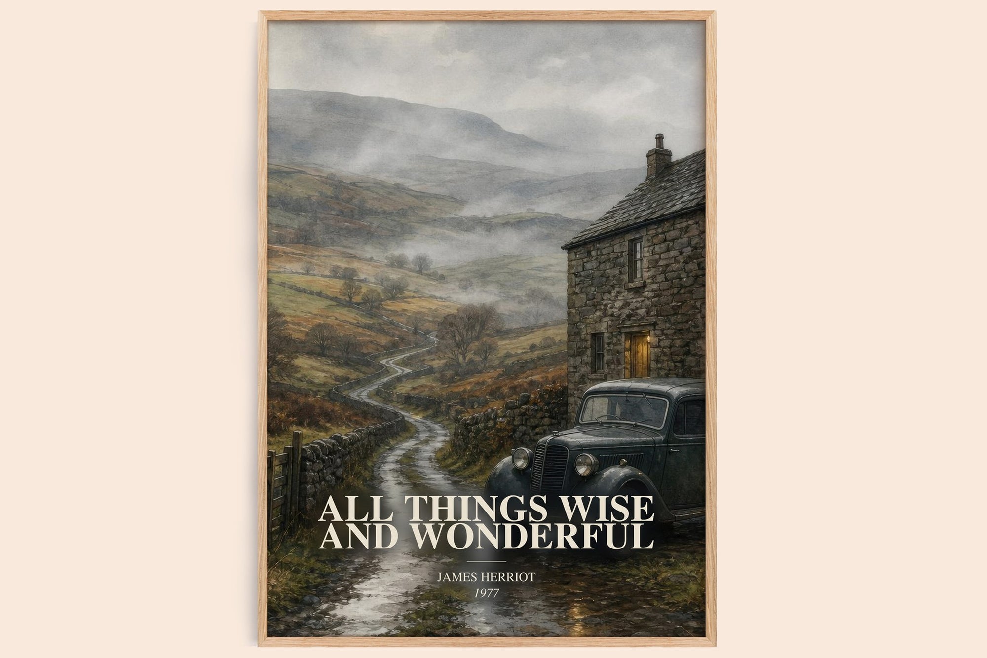 All Things Wise And Wonderful watercolour book poster by James Herriot – framed literary art print