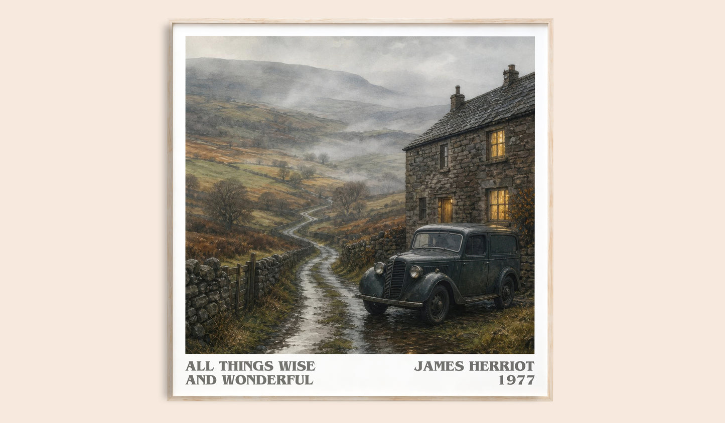All Things Wise And Wonderful literary book poster by James Herriot – framed literary art print