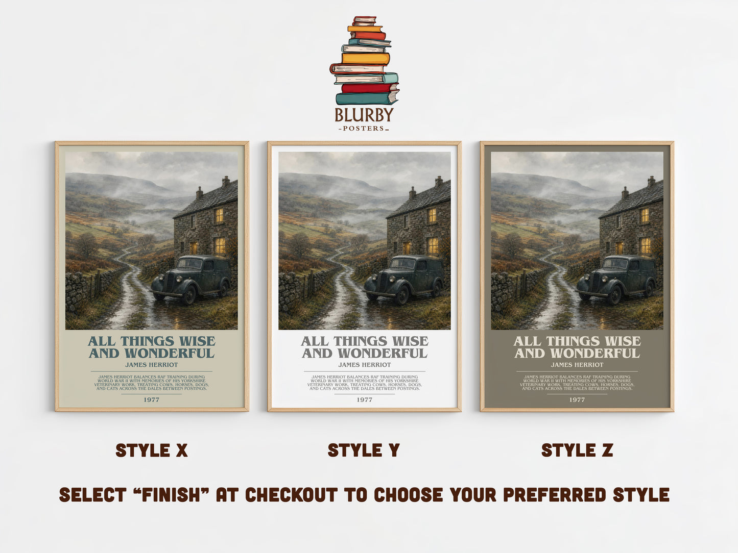 All Things Wise And Wonderful bookish print in frame leaning in hallway – memoir wall art