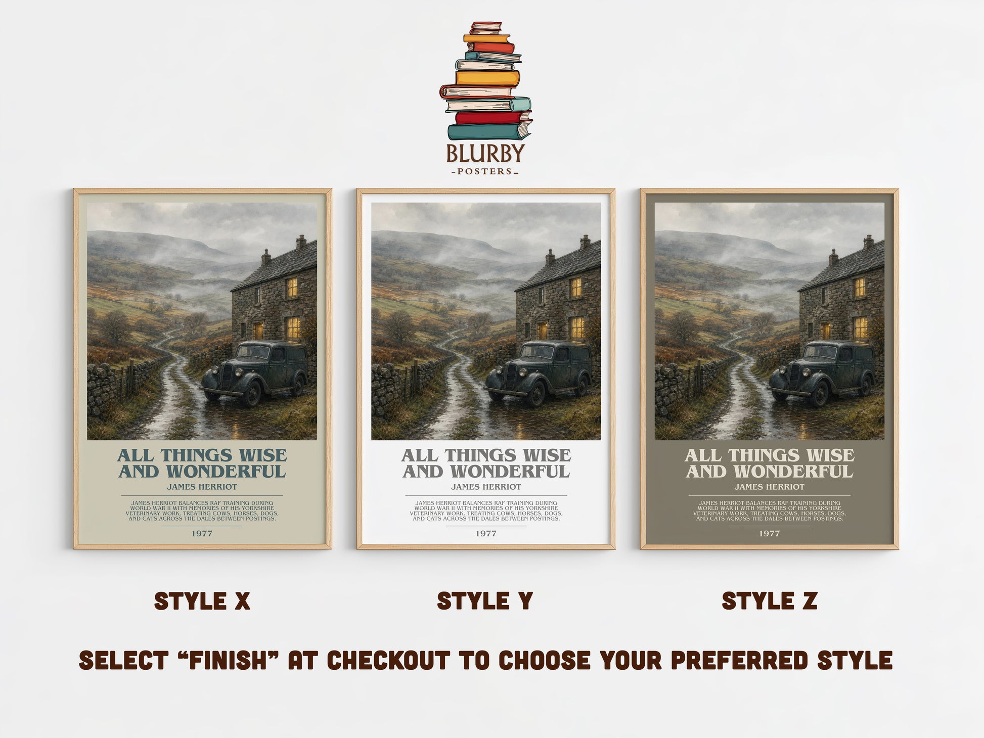 All Things Wise And Wonderful bookish print in frame leaning in hallway – memoir wall art