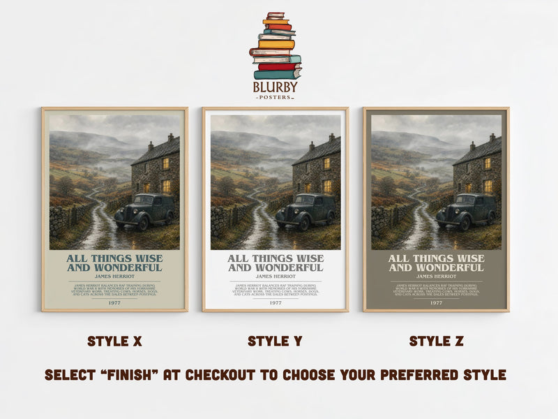 All Things Wise And Wonderful bookish print in frame leaning in hallway – memoir wall art