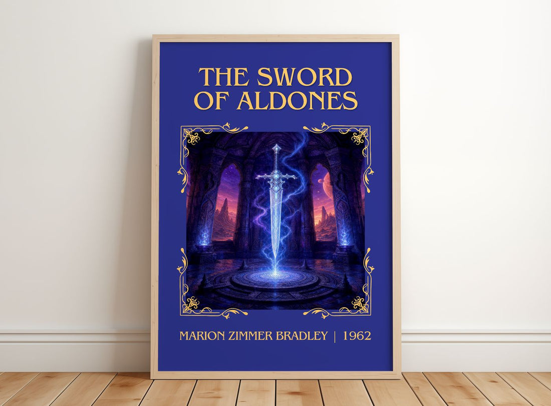 The Sword of Aldones Classic Book Art Print by Marion Zimmer Bradley – framed print leaning on a wooden floor