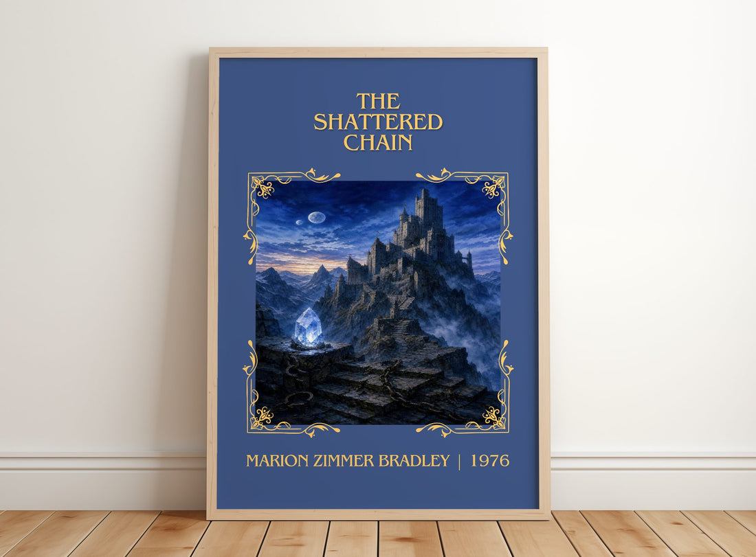 The Shattered Chain Classic Book Art Print by Marion Zimmer Bradley – framed print leaning on a wooden floor