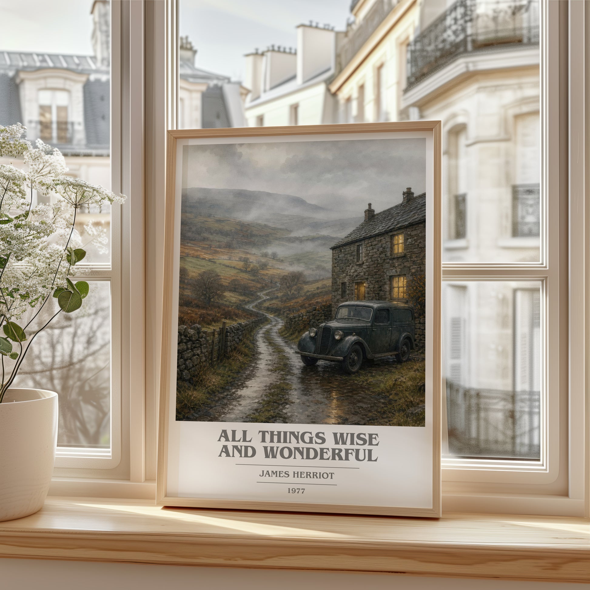 All Things Wise And Wonderful book cover poster colour and style options – James Herriot book art