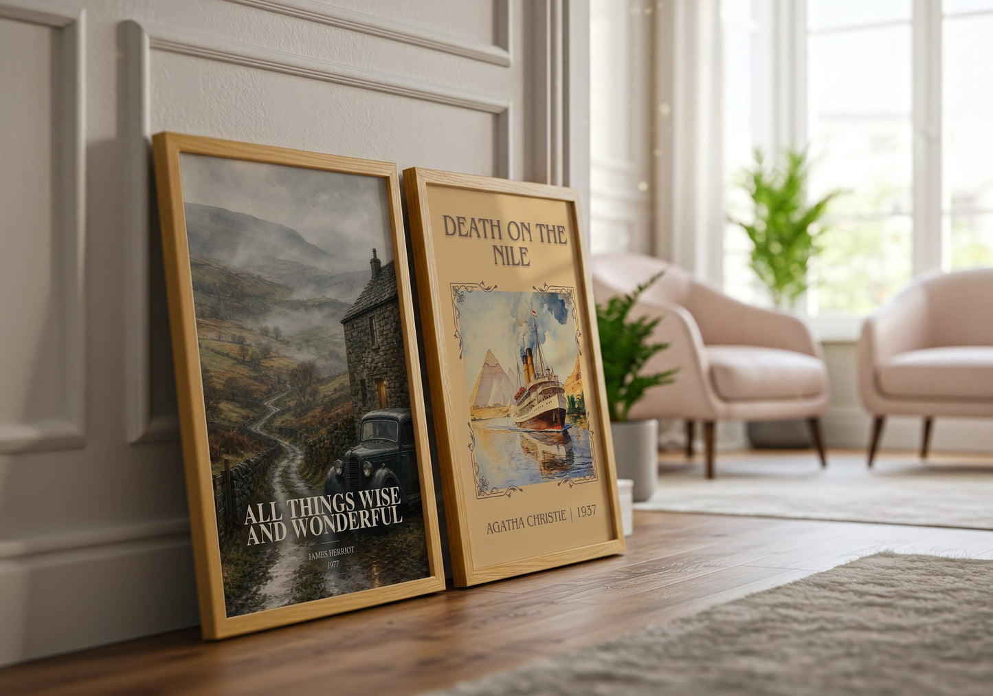 All Things Wise And Wonderful watercolour print framed by window – literary home decor