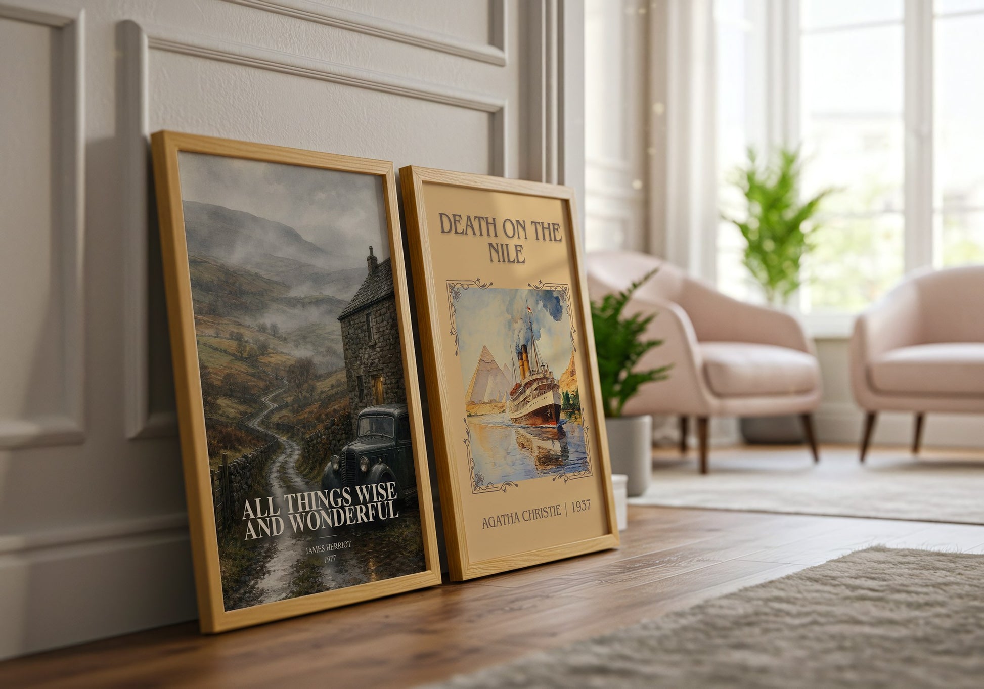 All Things Wise And Wonderful watercolour print framed by window – literary home decor