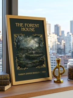 The Forest House Classic Book Art Print by Marion Zimmer Bradley – framed print on a city-view windowsill