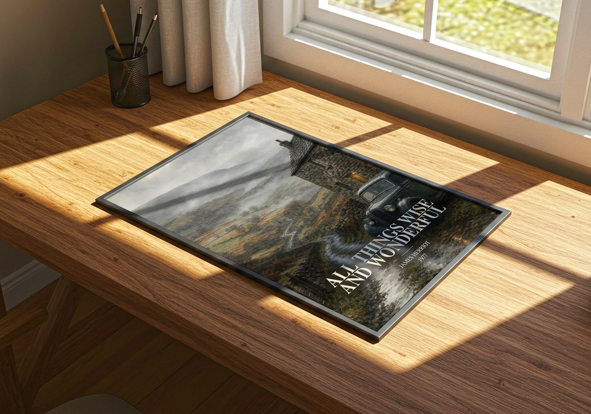 All Things Wise And Wonderful watercolour book poster framed on wall – memoir wall art