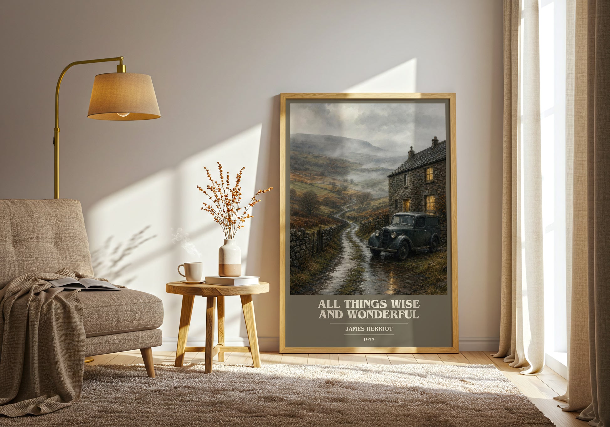 All Things Wise And Wonderful book cover print on bookshelf – James Herriot fan gift