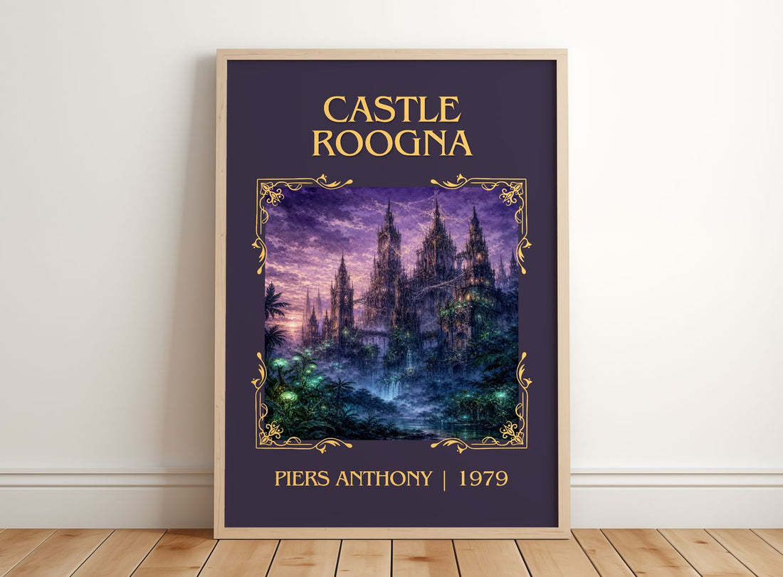 Castle Roogna Classic Book Art Print by Piers Anthony – framed print leaning on a wooden floor