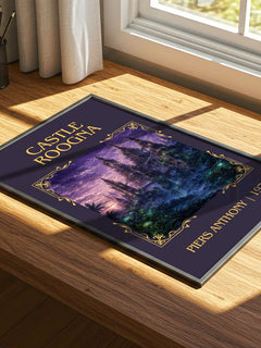 Castle Roogna Classic Book Art Print by Piers Anthony – print on a sunlit desk