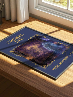 Crewel Lye Classic Book Art Print by Piers Anthony – print on a sunlit desk