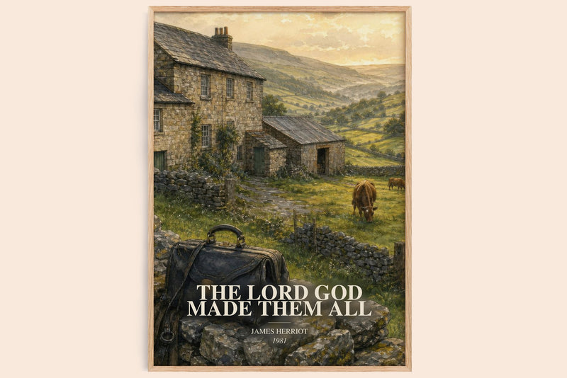 The Lord God Made Them All watercolour book poster by James Herriot – framed literary art print