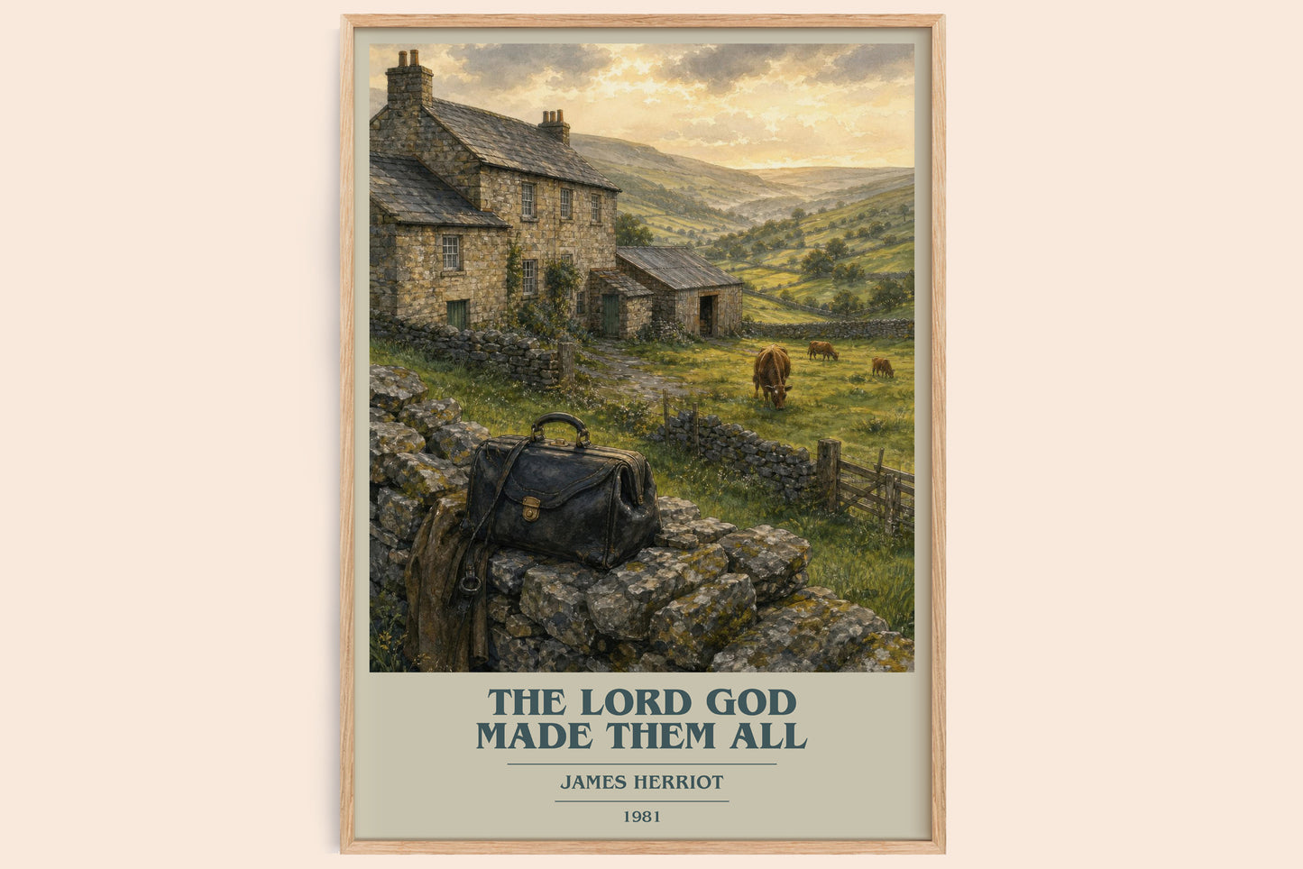 The Lord God Made Them All book cover book poster by James Herriot – framed literary art print