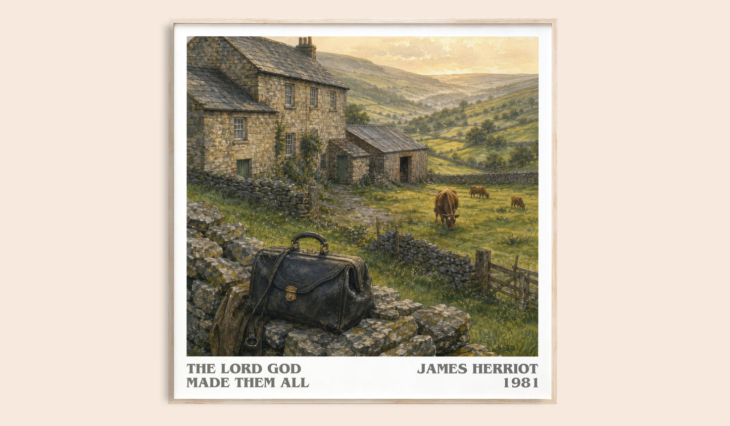 The Lord God Made Them All literary book poster by James Herriot – framed literary art print