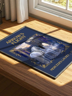 Arrow's Flight Classic Book Art Print by Mercedes Lackey – print on a sunlit desk
