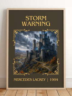 Storm Warning Classic Book Art Print by Mercedes Lackey – framed print leaning on a wooden floor