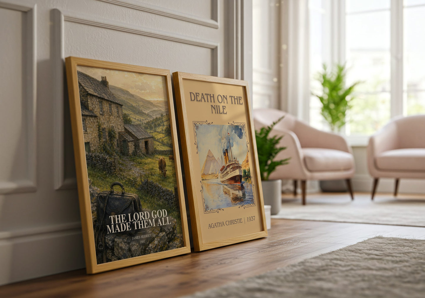 The Lord God Made Them All watercolour print framed by window – literary home decor