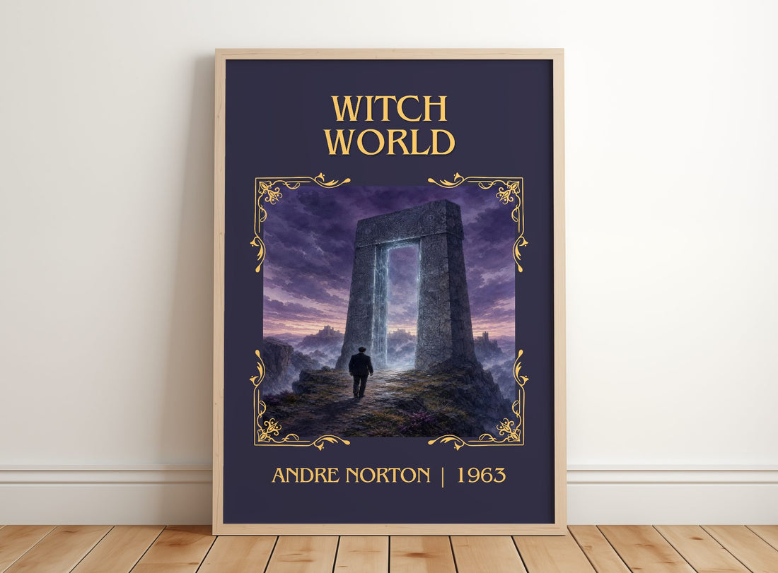 Witch World Classic Book Art Print by Andre Norton – framed print leaning on a wooden floor