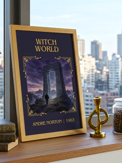 Witch World Classic Book Art Print by Andre Norton – framed print on a city-view windowsill