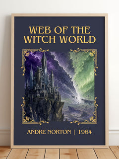 Web of the Witch World Classic Book Art Print by Andre Norton – framed print leaning on a wooden floor
